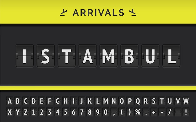 Vector flight info of destination in asia : istambul typed by airport flip board mechanical font with airline arrival icon.