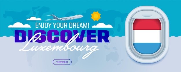 Flight to luxembourg traveling theme banner design for website mobile app