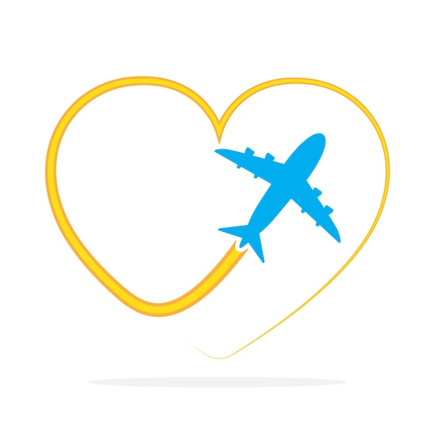 Flight of the plane and its way in the shape of a heart vector illustration concept of travel