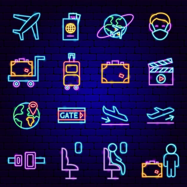 Flight Plane Neon Icons