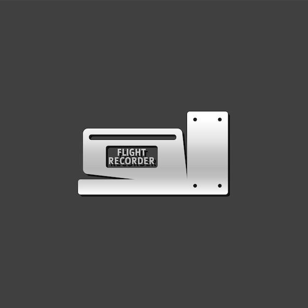 Vector flight recorder icon in metallic grey color style transportation equipment aviation