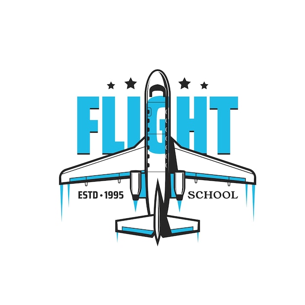 Flight school icon vector emblem with airplane