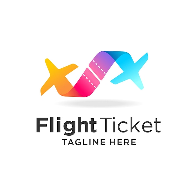 透明な色のコンセプトで航空券のロゴ