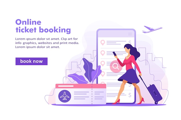 Flight tickets online booking concept Buying ticket with smartphone  banner