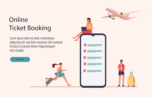 Vector flight tickets online booking conceptvector illustrationbuying ticket with smartphone and computer