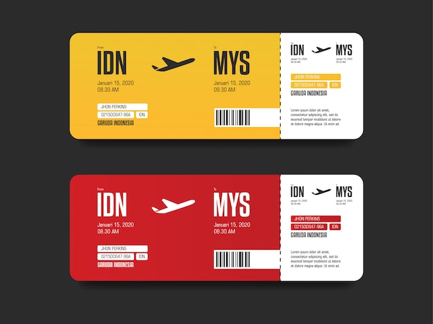 Flight tickets red and yellow templates