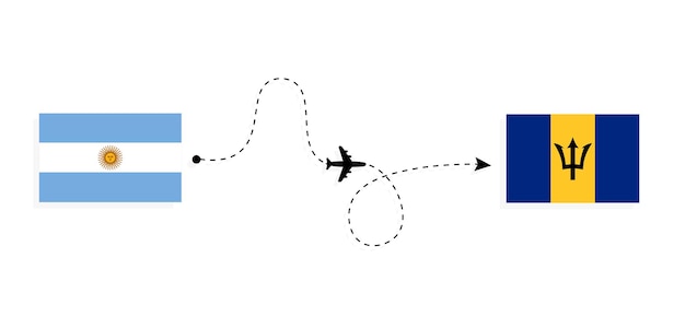 여객기 여행 개념으로 아르헨티나에서 바베이도스까지 비행 및 여행