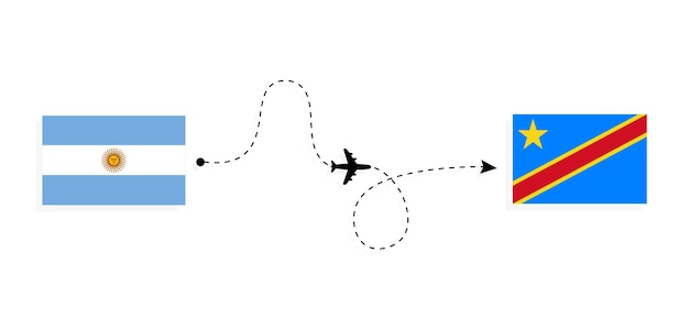 Volo e viaggio dall'argentina alla repubblica democratica del congo in aereo passeggeri concetto di viaggio