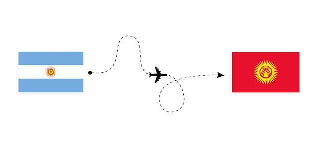 Volo e viaggio dall'argentina al kirghizistan in aereo passeggeri concetto di viaggio