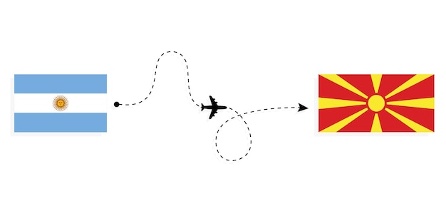 Volo e viaggio dall'argentina alla macedonia in aereo passeggeri concetto di viaggio