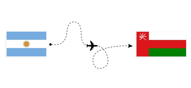 Полет и путешествие из Аргентины в Оман на пассажирском самолете Концепция путешествия