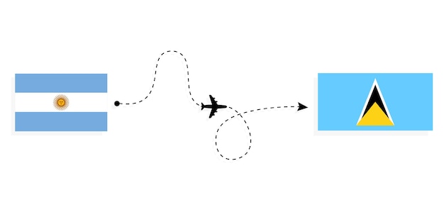 여객기 여행 개념으로 아르헨티나에서 세인트 루시아까지 비행 및 여행