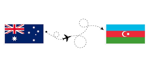 旅客機によるオーストラリアからアゼルバイジャンへのフライトと旅行旅行のコンセプト