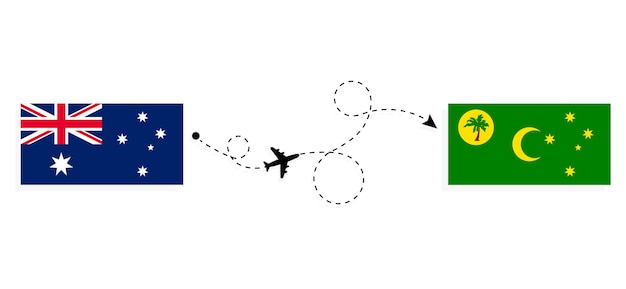 flight and travel from australia to cocos islands by passenger airplane travel concept
