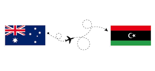 Volo e viaggio dall'australia alla libia con aereo passeggeri concetto di viaggio