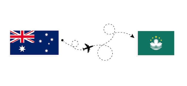 Volo e viaggio dall'australia a macao in aereo passeggeri concetto di viaggio