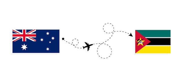 Volo e viaggio dall'australia al mozambico in aereo passeggeri concetto di viaggio