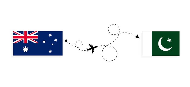 flight and travel from australia to pakistan by passenger airplane travel concept