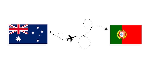 Volo e viaggio dall'australia al portogallo in aereo passeggeri concetto di viaggio