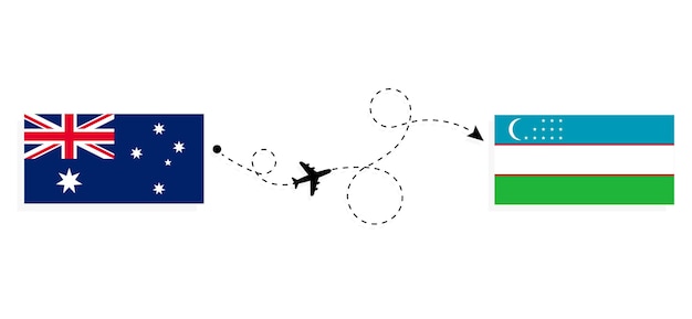 flight and travel from australia to uzbekistan by passenger airplane travel concept