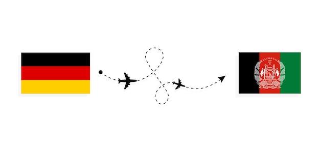 Volo e viaggio dalla germania all'afghanistan in aereo passeggeri concetto di viaggio