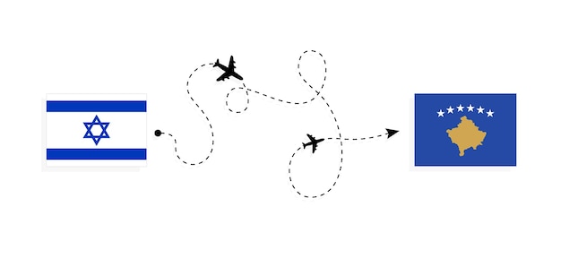 Vettore volo e viaggio da israele al kosovo in aereo passeggeri concetto di viaggio