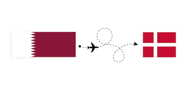 flight and travel from qatar to denmark by passenger airplane travel concept