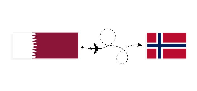 flight and travel from qatar to norway by passenger airplane travel concept