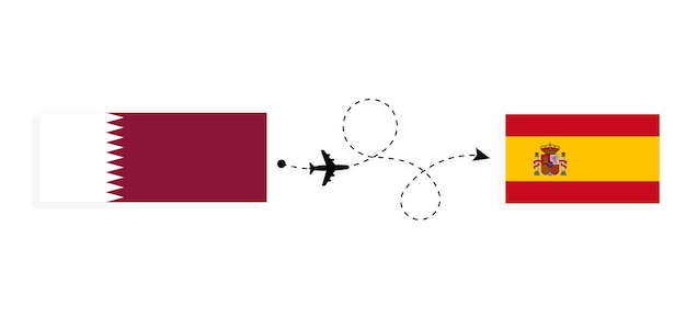 旅客機でカタールからスペインへのフライトと旅行旅行のコンセプト