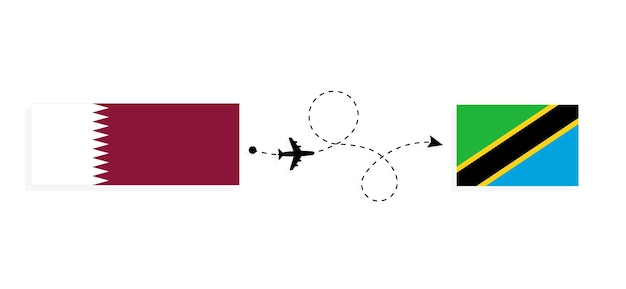 여객기 여행 개념으로 카타르에서 탄자니아로 비행 및 여행