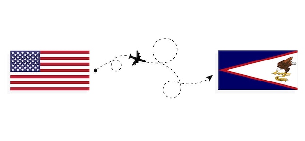 Volo e viaggio dagli stati uniti alle samoa americane in aereo passeggeri concetto di viaggio