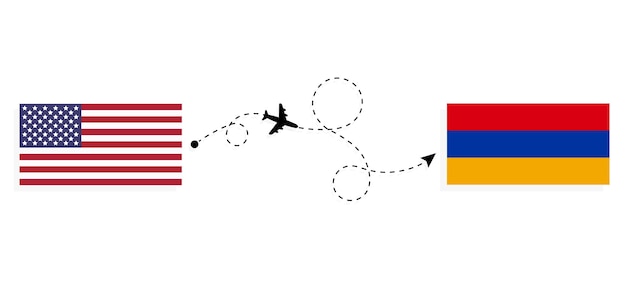 Volo e viaggio dagli stati uniti all'armenia in aereo passeggeri concetto di viaggio