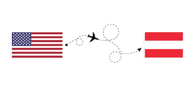 Volo e viaggio dagli stati uniti all'austria in aereo passeggeri concetto di viaggio