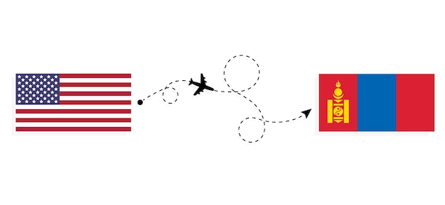 旅客機による米国からモンゴルへのフライトと旅行 旅行の概念