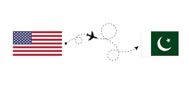 旅客機による米国からパキスタンへのフライトと旅行 旅行の概念