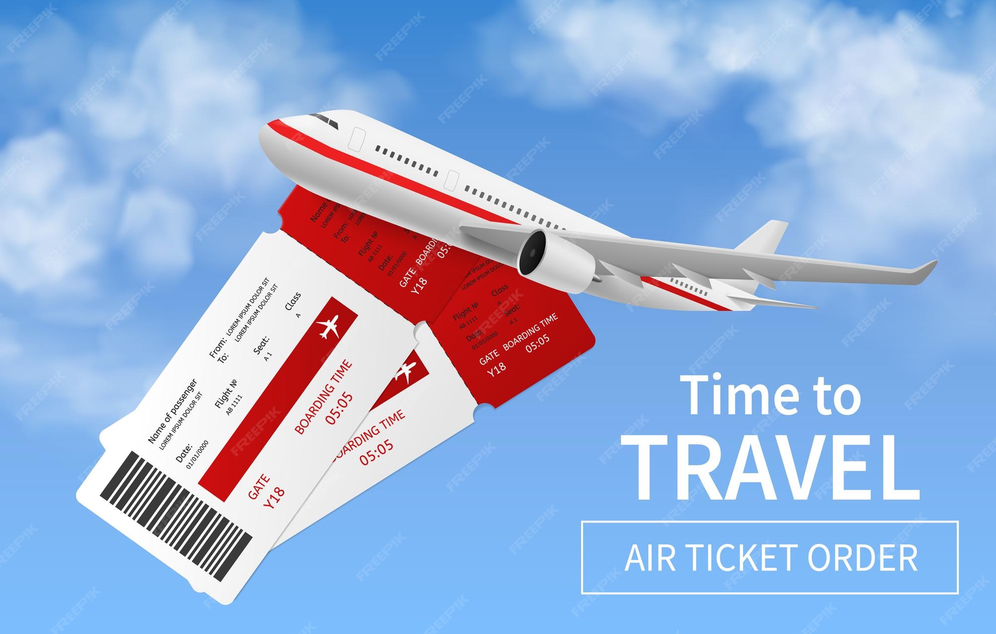 Premium Vector Flights banner. Realistic airplane in sky