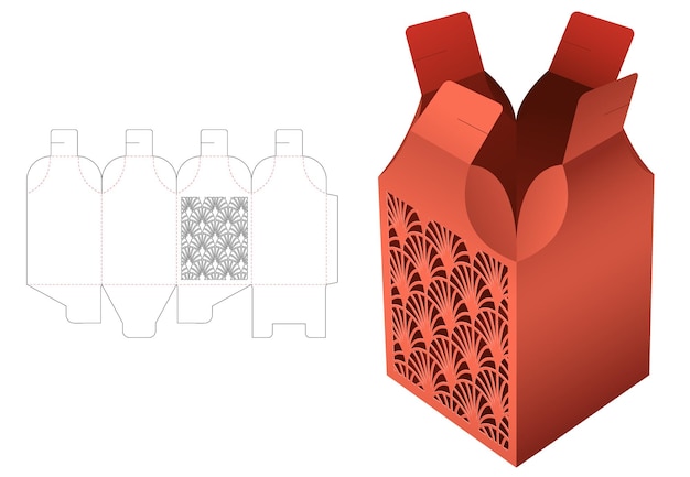 Flip afgeschuinde verpakking met gestencild japans patroon gestanst sjabloon en 3d-mockup