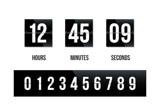 ベクトル 数字カウントダウン付きフリップボードブラッククロックパネル