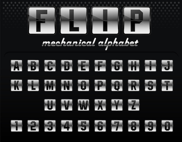 Flip board font set mechanical display design vector flip alphabet