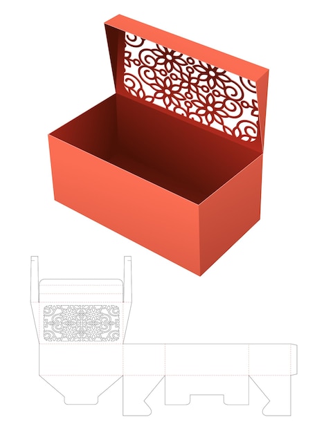 Flip box met gestanst sjabloon met gestencild patroon en 3D-mockup