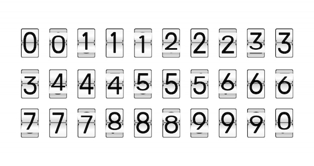 Flip clock numbers. Retro countdown animation, mechanical scoreboard number and numeric counter flips. Alarm timer, score day date counter or time display numbers symbols set