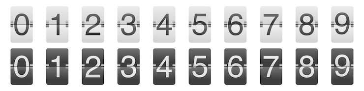Vector flip countdown clock counter retro style flip clock or scoreboard mechanical numbers 0 to 9 set numbers on isolated background vector eps 10