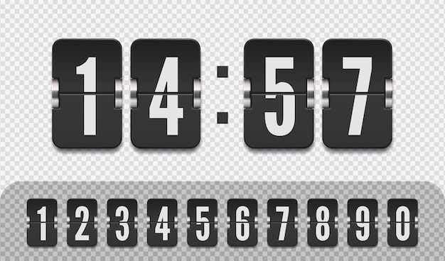Flip countdown number on transparent vector illustration template Scoreboard number font Vintage clock time counter