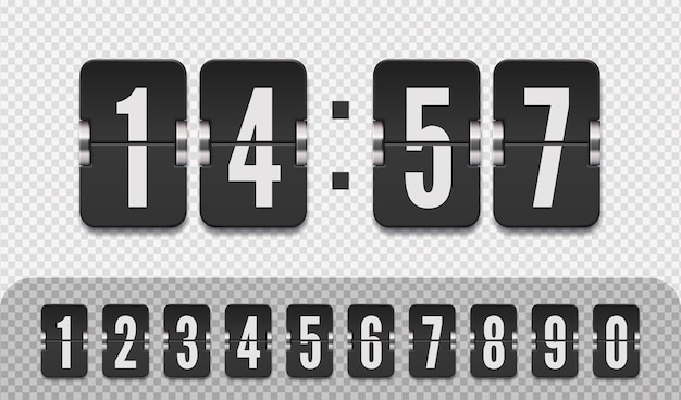 Flip countdown number on transparent vector illustration template scoreboard number font vintage clock time counter