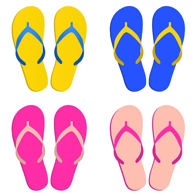 Flip flip vector icon summer beach slippers sea sandal set cartoon footwears Colorful vector illustration