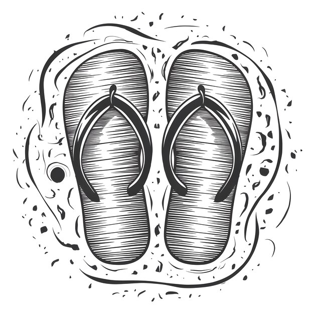 Flip flop gegraveerde stijl inkt schets tekenen zwart-wit vector illustratie