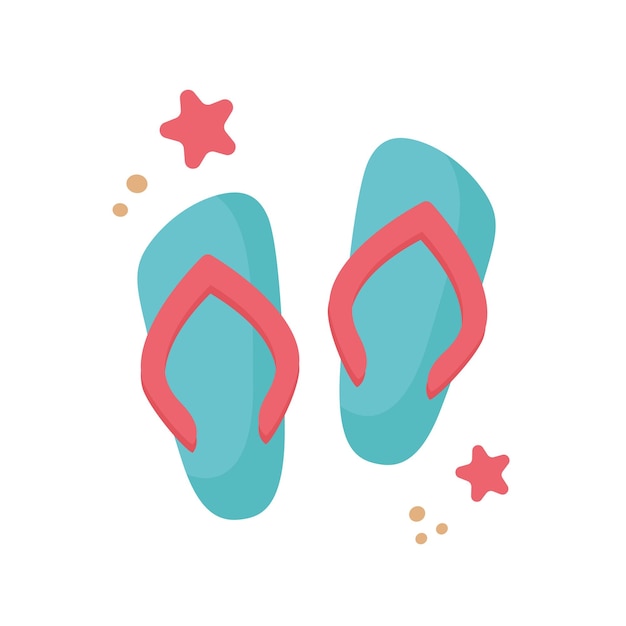 Flip flops icon with starfishes Cute colorful shoes for summer design Vector cartoon illustration