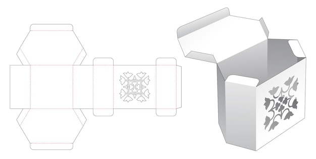 상단 다이 컷 템플릿에 고급 스텐실이있는 육각형 상자 뒤집기