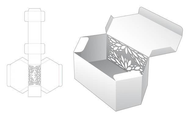 Flip hexagonal box with stenciled die cut template and 3D mockup