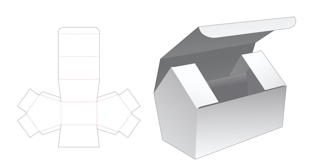Flip house shaped box die cut template and 3d mockup